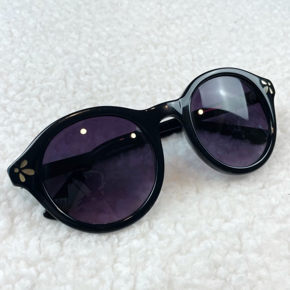 (VTG) Floral Embellished Retro Black Circle Frame Sunglasses - Picture 7 of 13